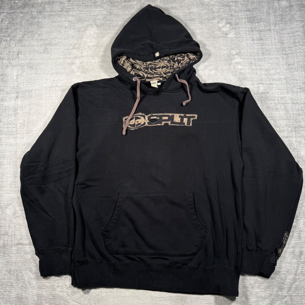 Split Skateboards Sweatshirt Mens Large Black Vtg Y2K Distressed Thrashed Hoodie